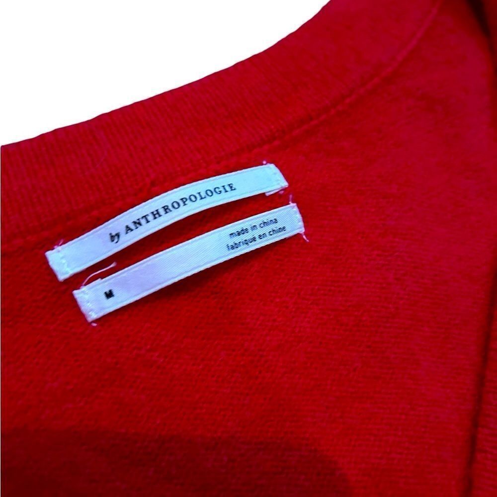 Anthropologie Red V-neck Sweater Button Detail Medium Tunic Length - Picture 4 of 16